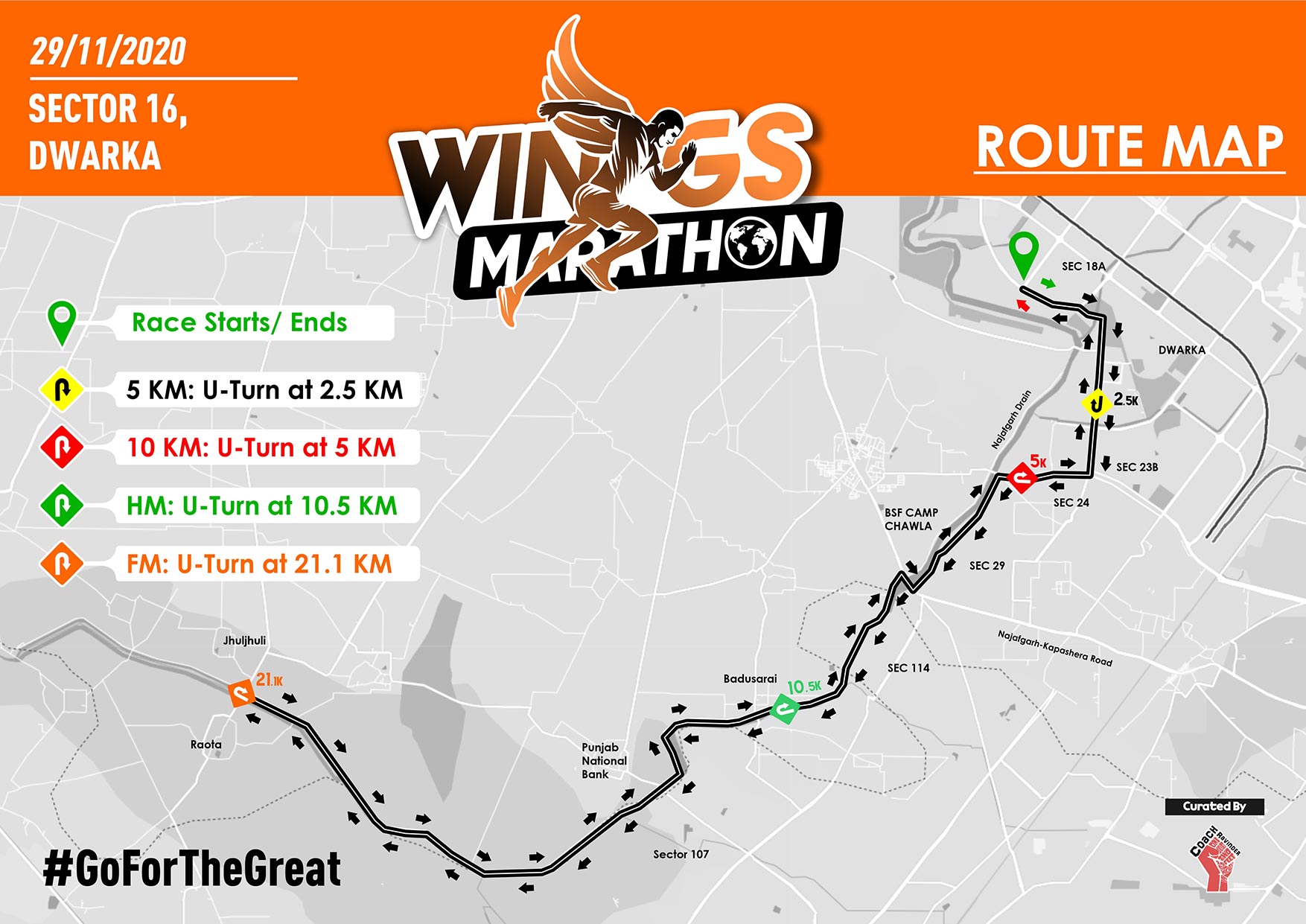 Route Map 5KM, 10KM, Half Marathon & Full Marathon, Wings Marathon 2020 ...