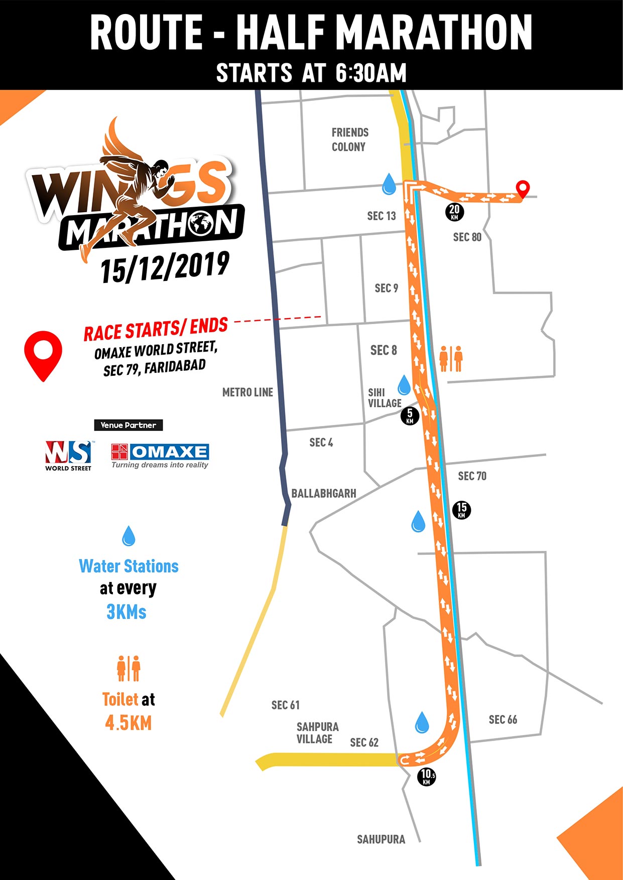 Route Map 5KM, 10KM, Half Marathon & Full Marathon, Wings Marathon